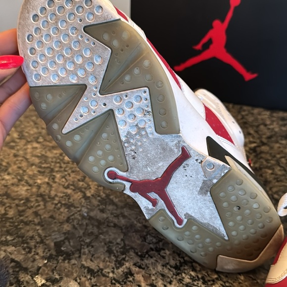 Air Jordan retro 6 Carmine Red and White Sneakers EUC 10.5 - Picture 11 of 17